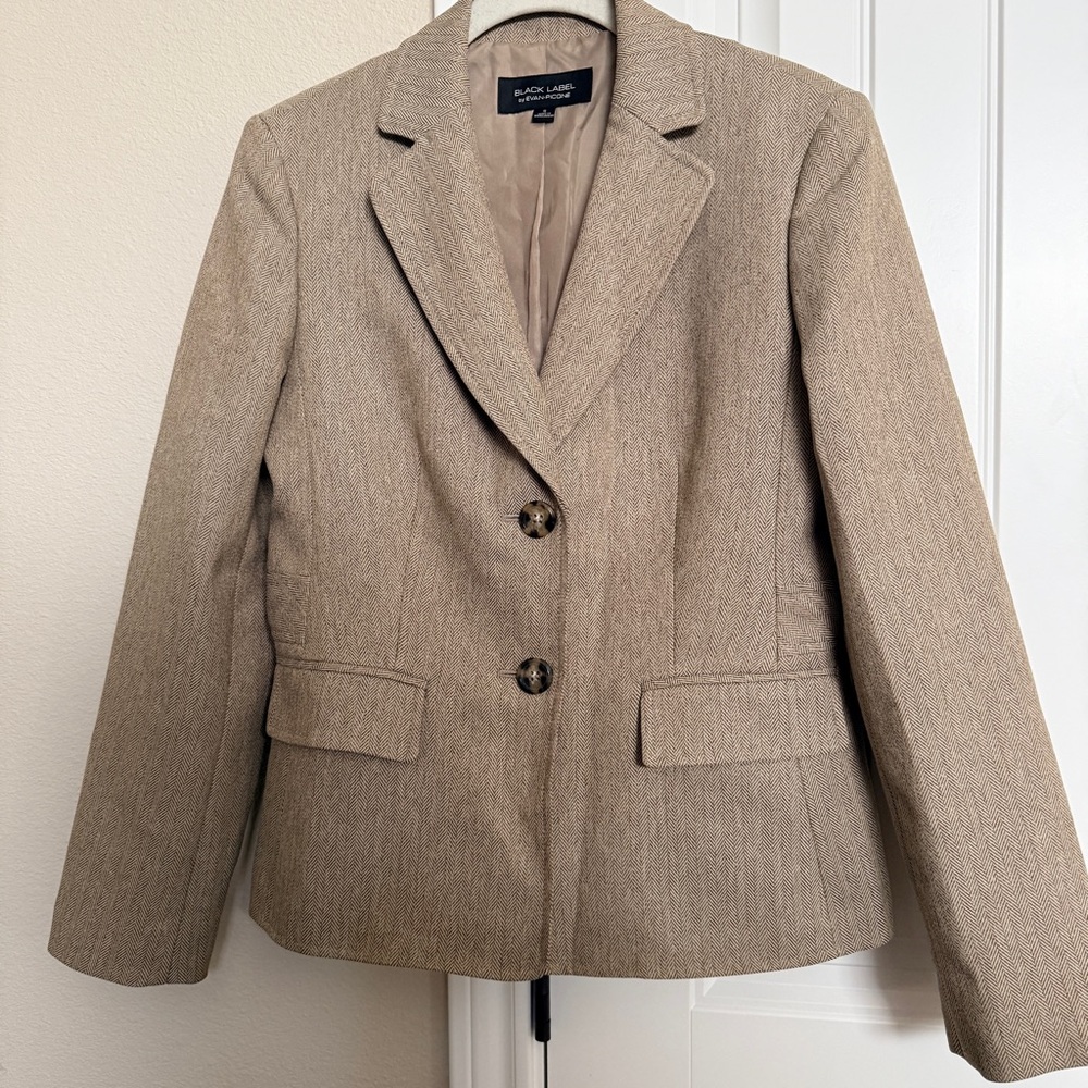 Evan Picone Women's Brown and Tan Herringbone Blazer Jacket Size 6